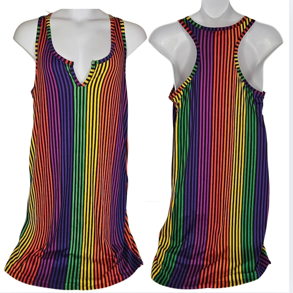 Rainbow Striped Dress 3X Sexy Stretch Vibrant NEW Y-2524